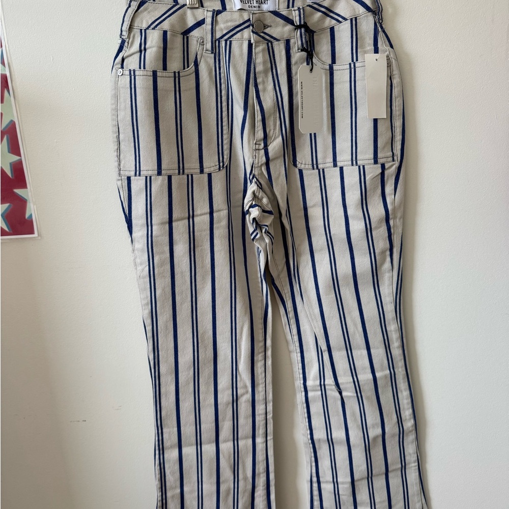 #115 - NWT Velvet Heart Denim High Rise Flare Striped Blue Jeans
